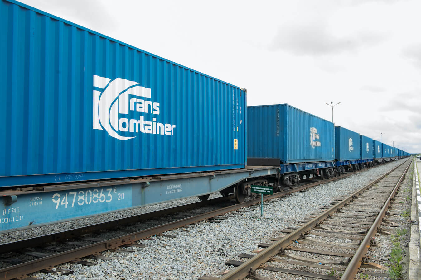 Freight train with containers in Russia