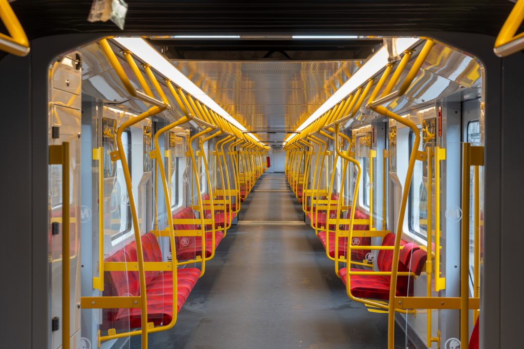Interior of the metro train by Skoda Transportation for Warsaw