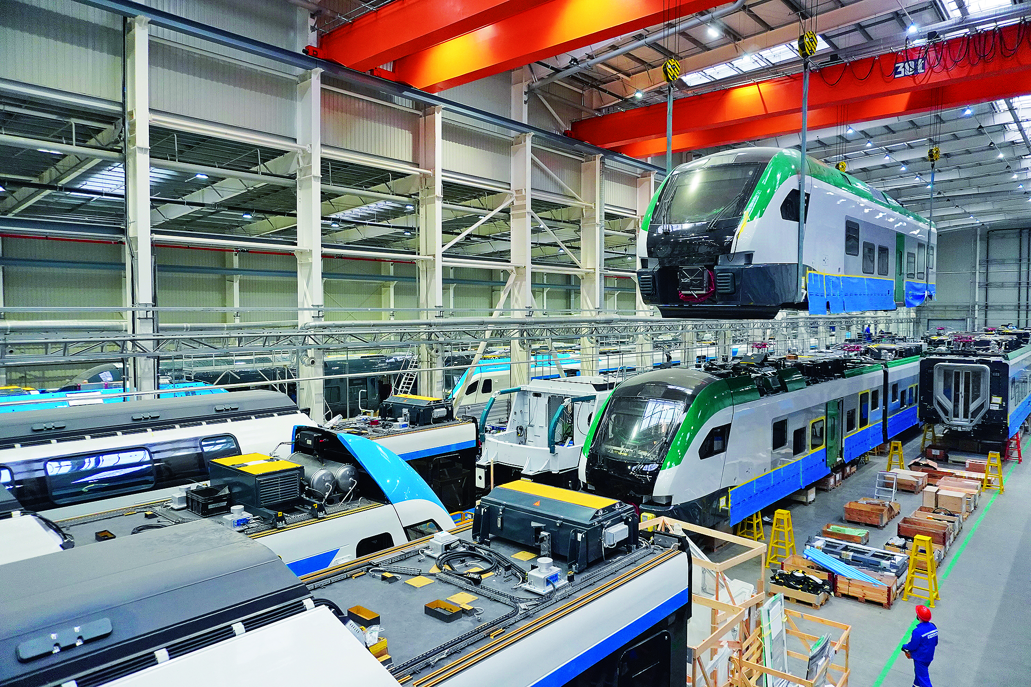 At the Stadler Rail production facility in Fanipol, Belarus