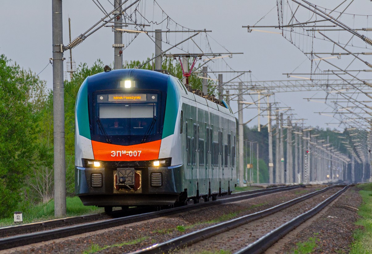 The EPM Stadler FLIRT electric train in the Gomel region, Belarus