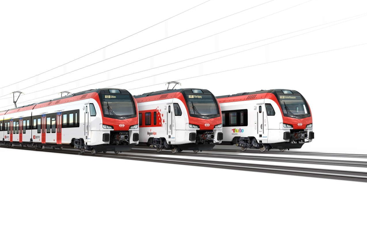 Render of Stadler FLIRT electric trains to be supplied by SBB, Thurbo and RegionAlps