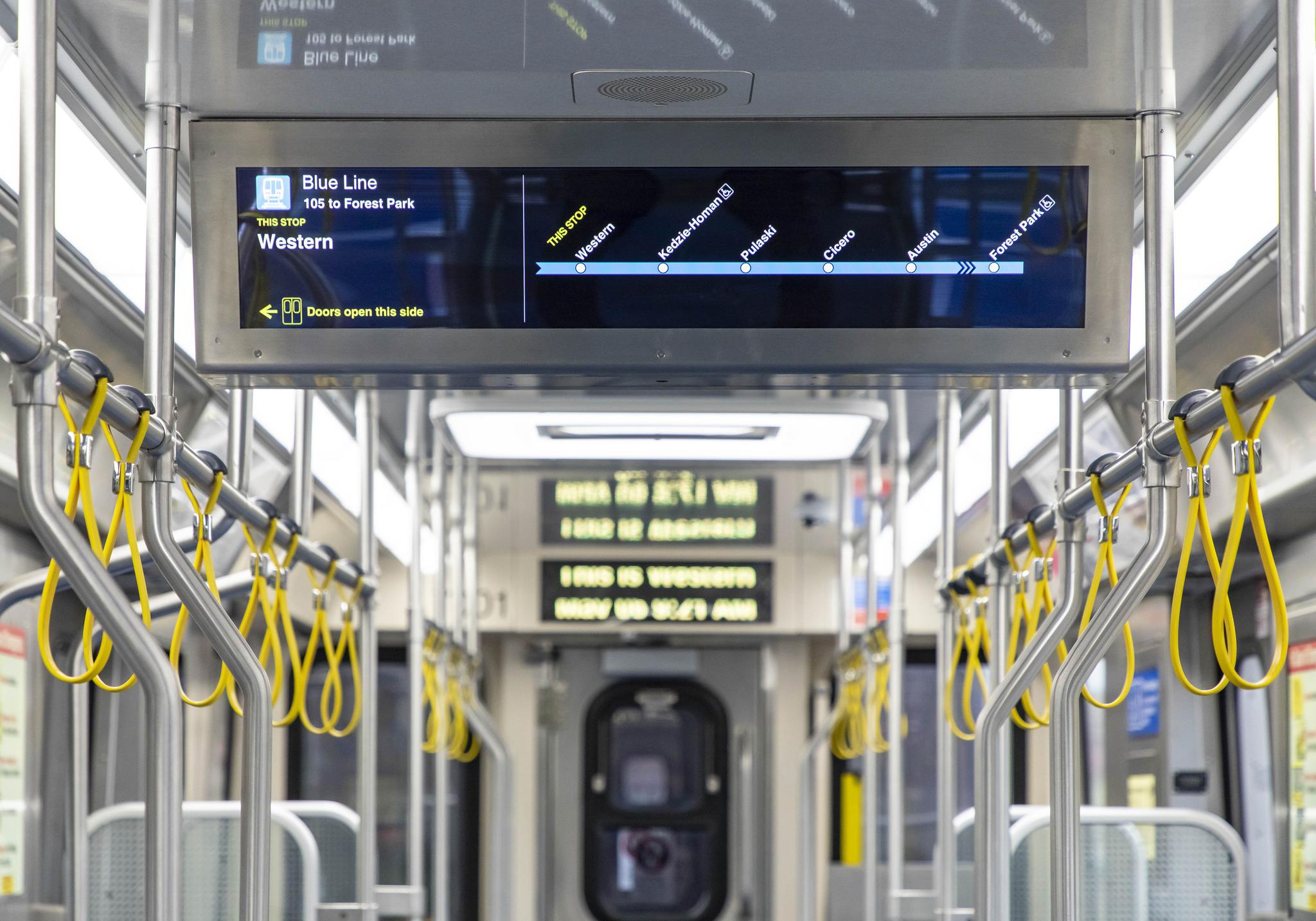 Interior of 7000-series metro train.