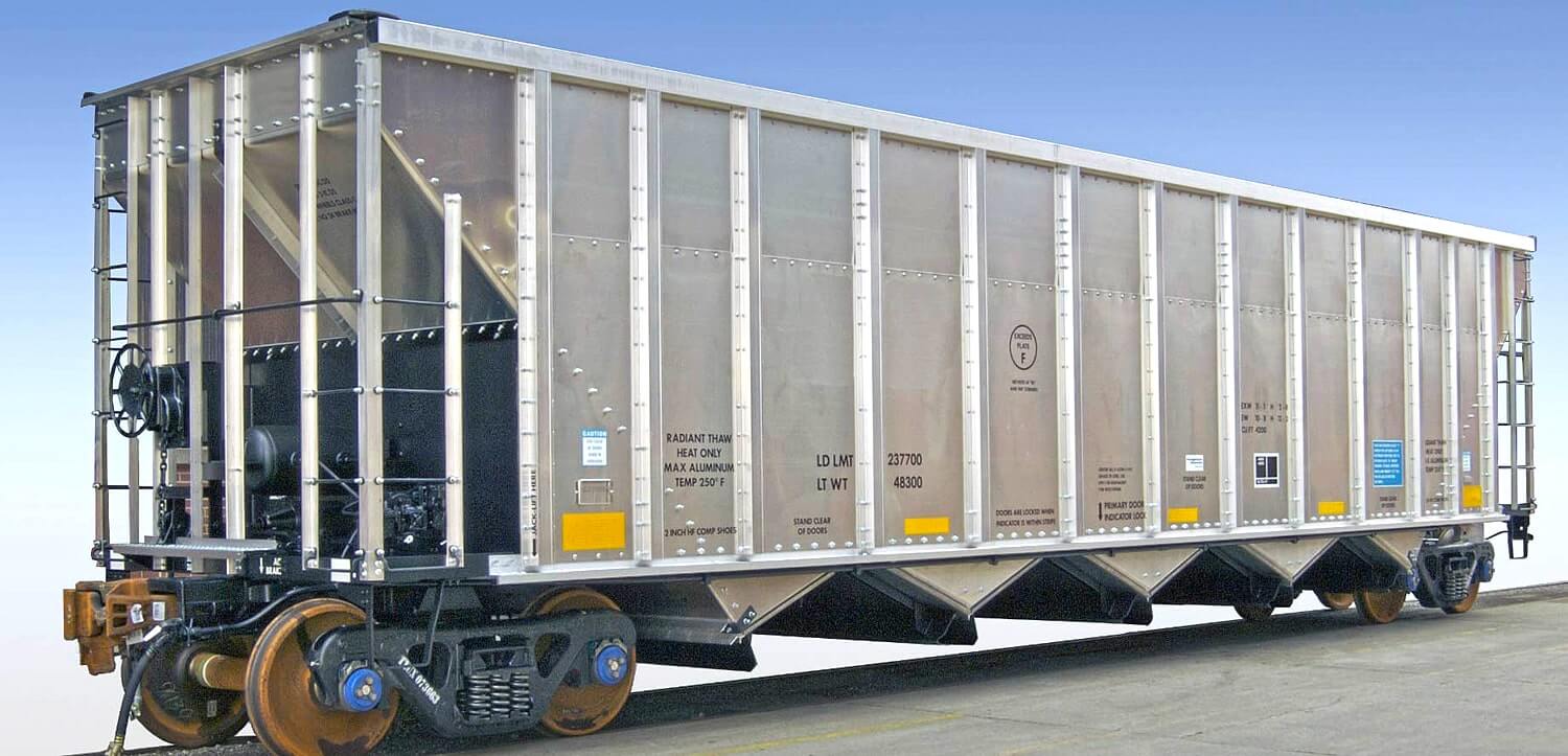 AutoFlood IV open-top aluminum wagon for coal transportation by FreightCar America