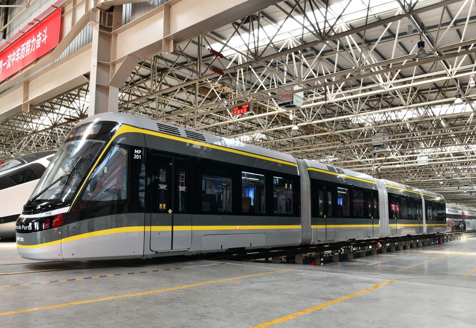 The first CRRC CT tram for Porto at the Tangshan plant