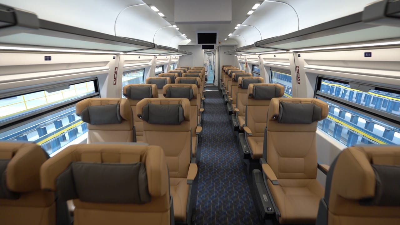 First class coach interior of the Talgo train for the Alexandria – Cairo – Aswan line