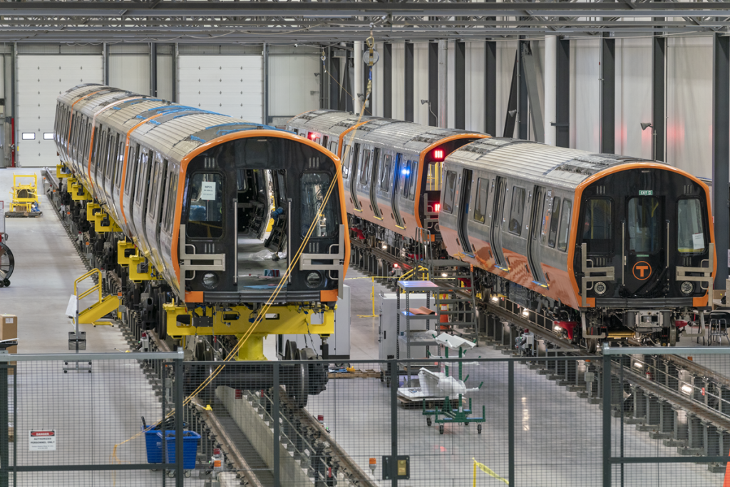 Metro trains manufacturing for the Boston Metro Orange Line at the CRRC plant in Springfield