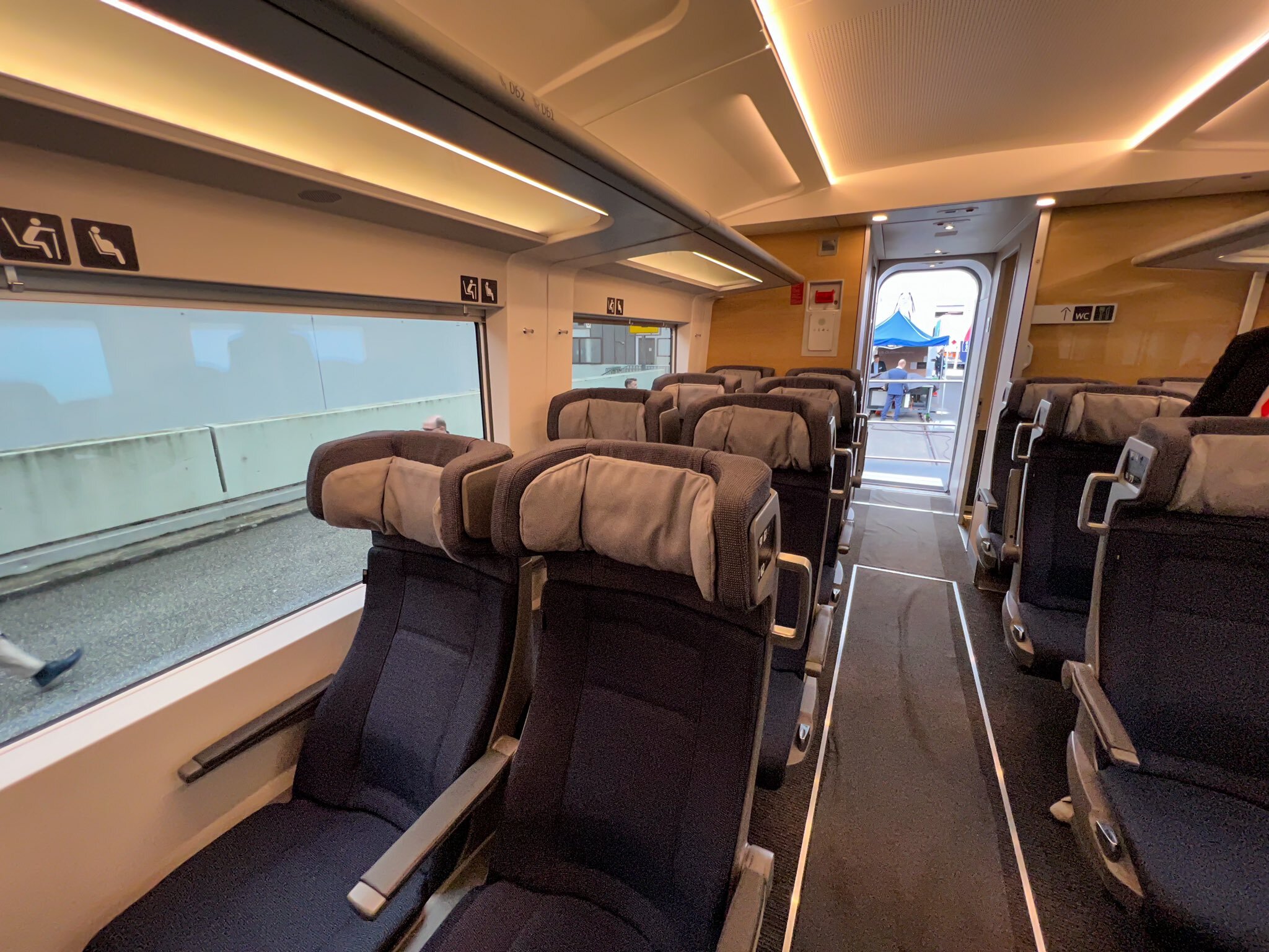 Interior of the Deutsche Bahn ICE L low-floor locomotive-hauled coach manufactured by Talgo