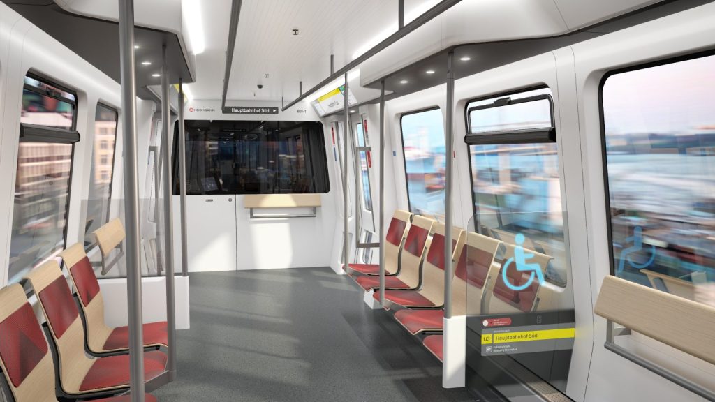 The concept of the DT6 metro train interior for Hamburg