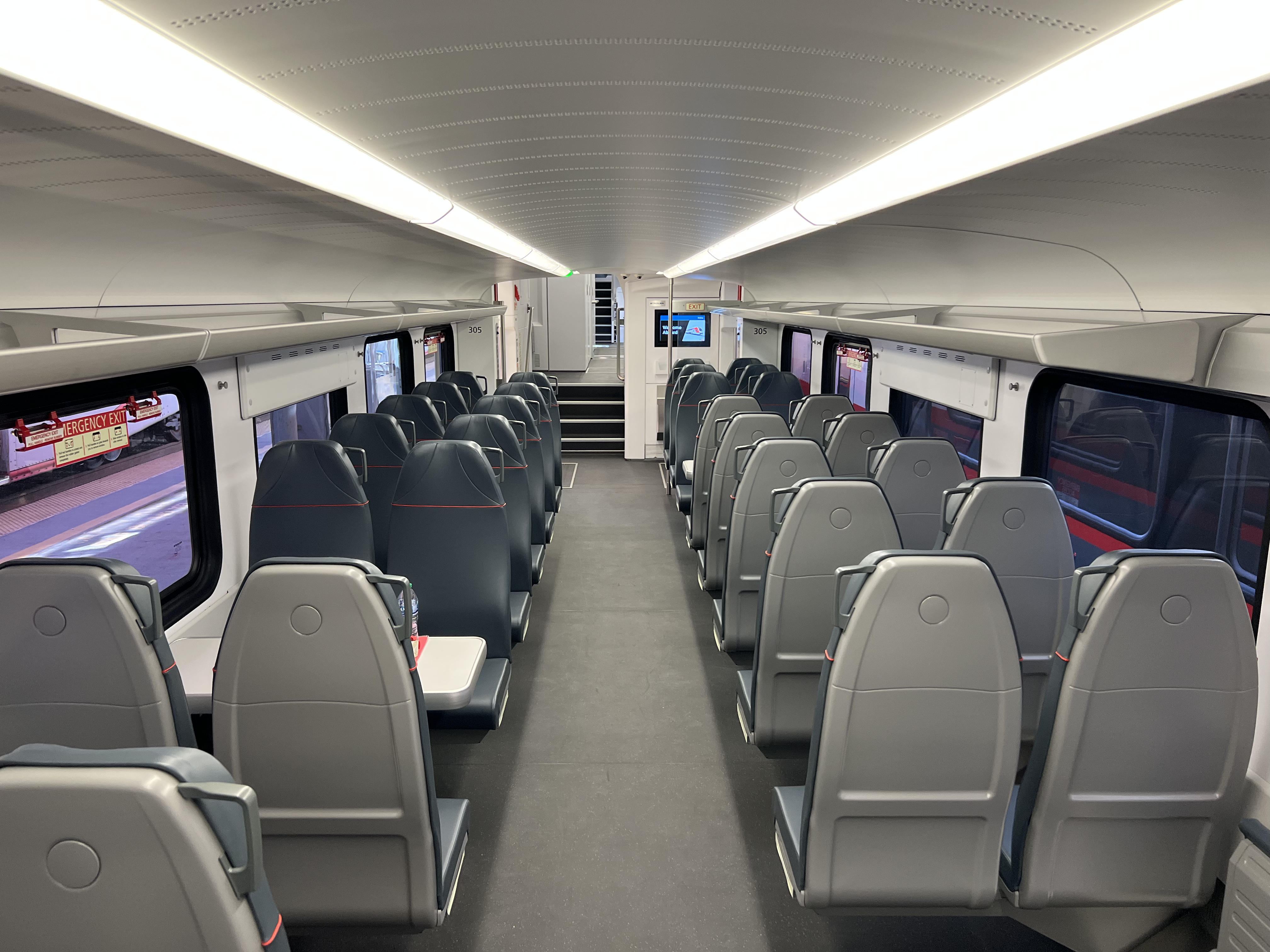 Interior of KISS electric train by Stadler for Caltrain