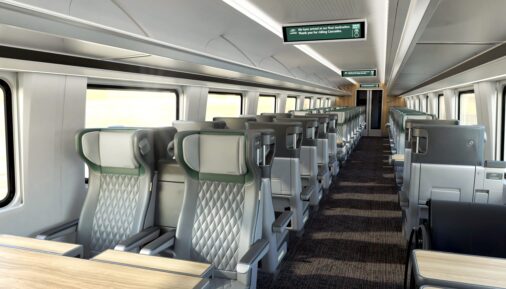 Interior visual of first-class train for Amtrak Cascaded service
