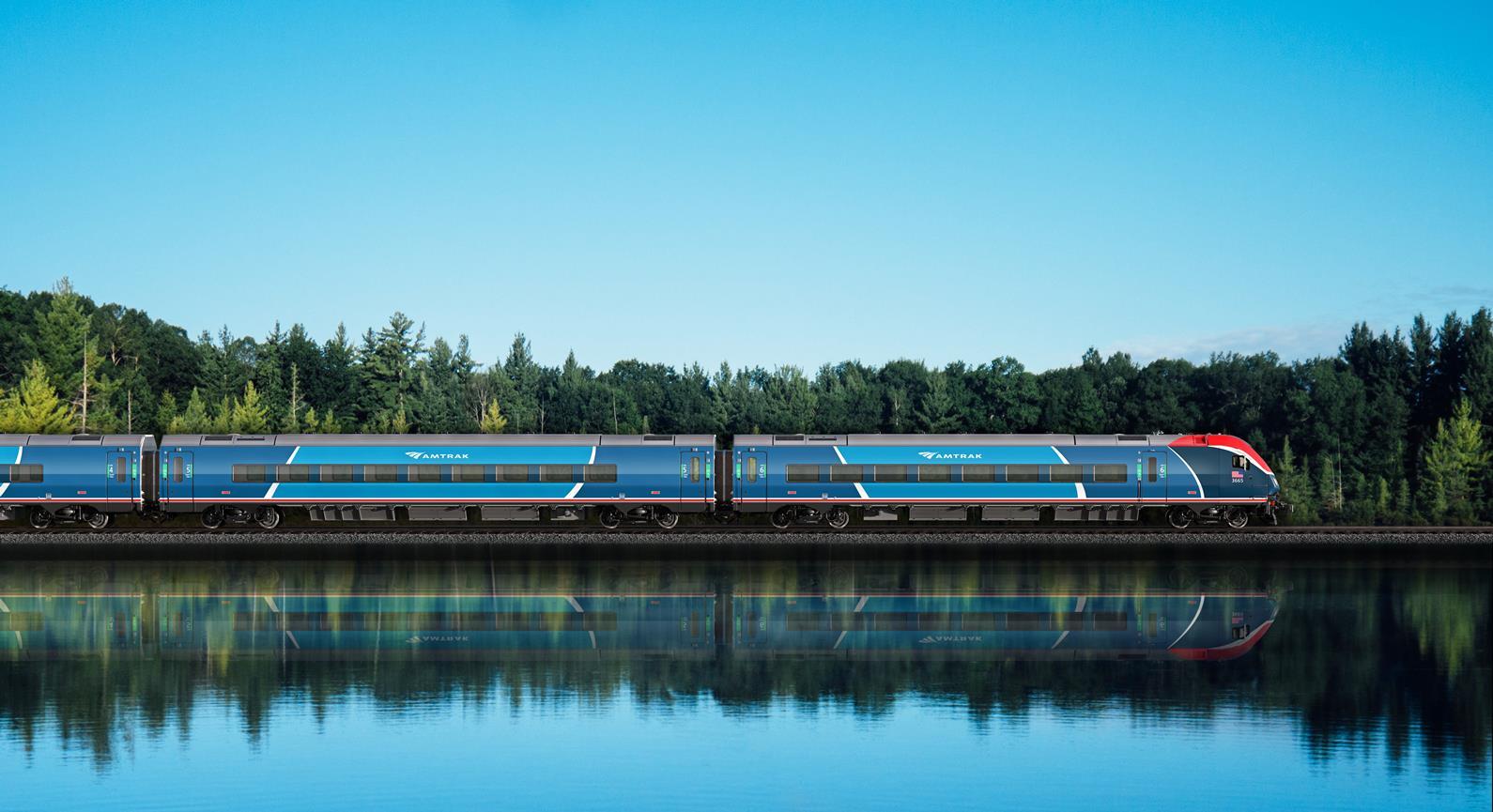 Exterior visual of Siemens Venture locomotive-hauled push-pull trains for the Amtrak Airo service