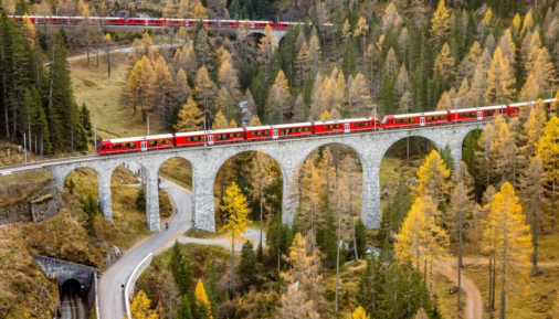 A 100-car RhB train while setting a world record in Switzerland on October 29, 2022