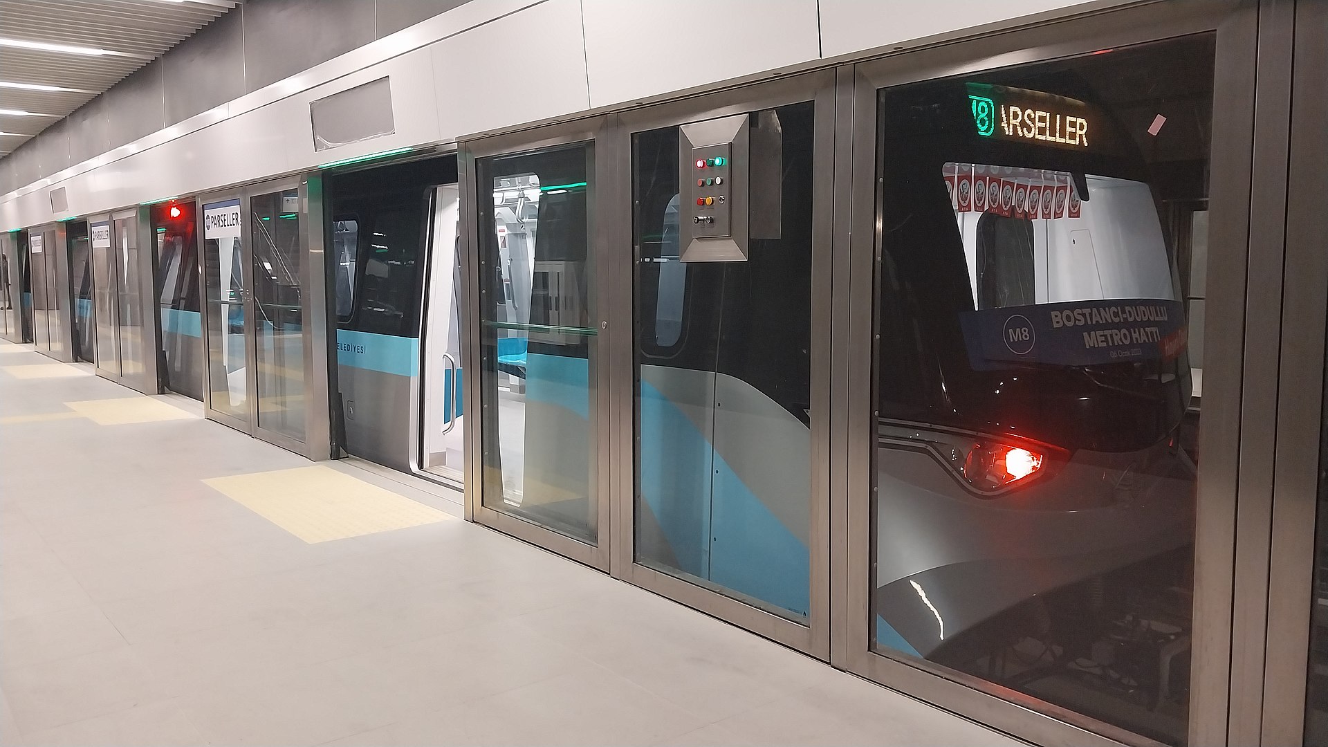 Platform screen doors at one of the stations on Line M8 of the Istanbul metro