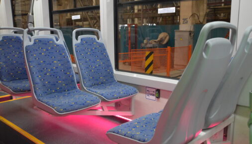 The interior of a low-floor 71-415M tram