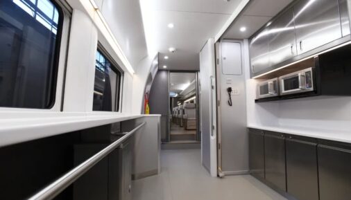 The interior of a CRRC high-speed DMU for the UAE