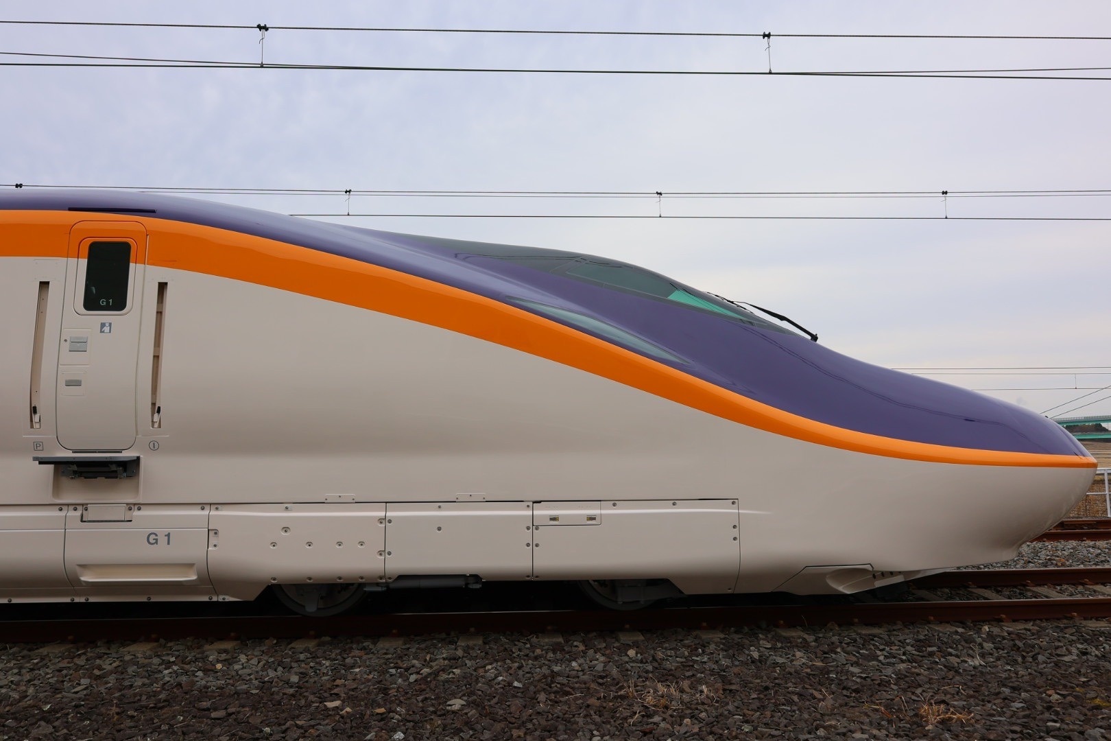 The nose of E8 high-speed train by Kawasaki Rail and Hitachi Rail