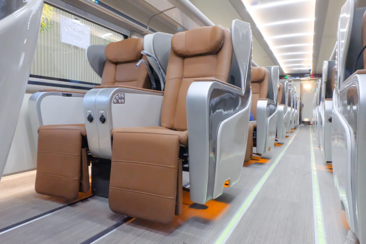 Inside the refurbished passenger coach by PT Inka