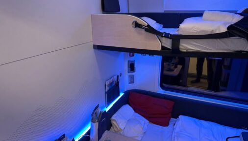 Inside a compartment in the NightJet