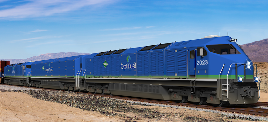 Render of the biomethane mainline locomotive developed by OptiFuel Systems