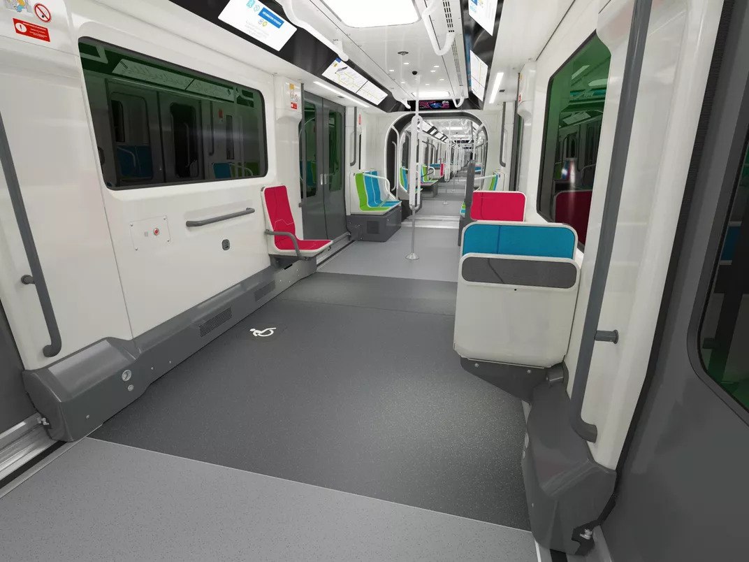 Rendering of the interior of the future MF19 train for Ile-de-France Mobilités