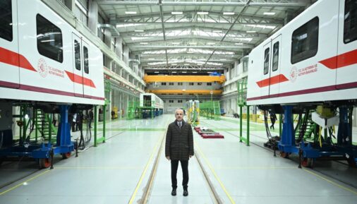 Turkish Minister of Transport and Infrastructure Abdulkadir Uraloğlu at the Ankara-based CRRC plant