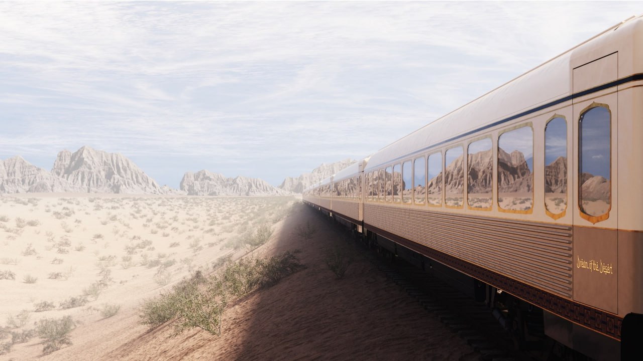 Rendering of a luxury tourist train for Saudi Arabia