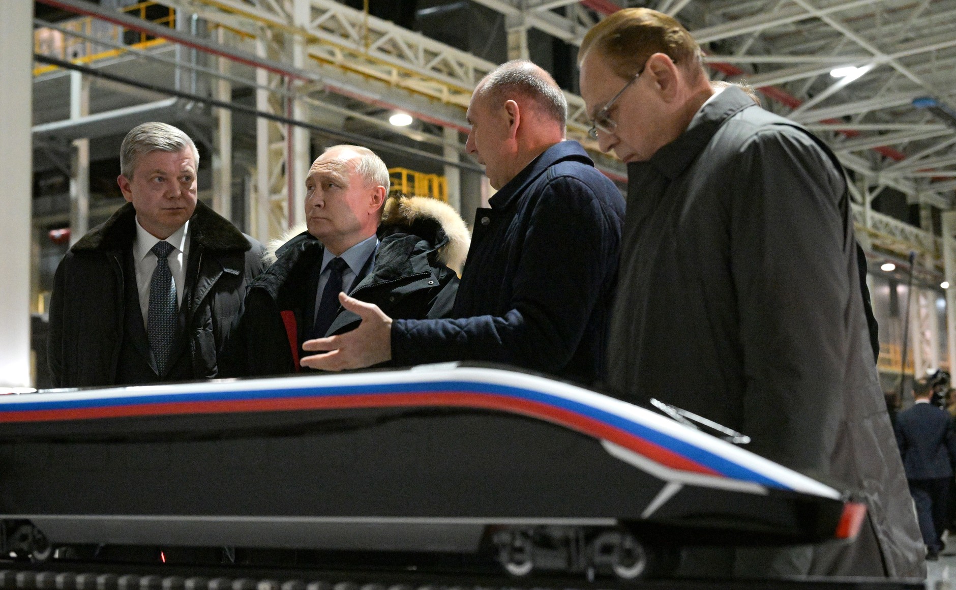 The presentation of the future high-speed train for Russian President Vladimir Putin at Ural Locomotives, 15 February 2024