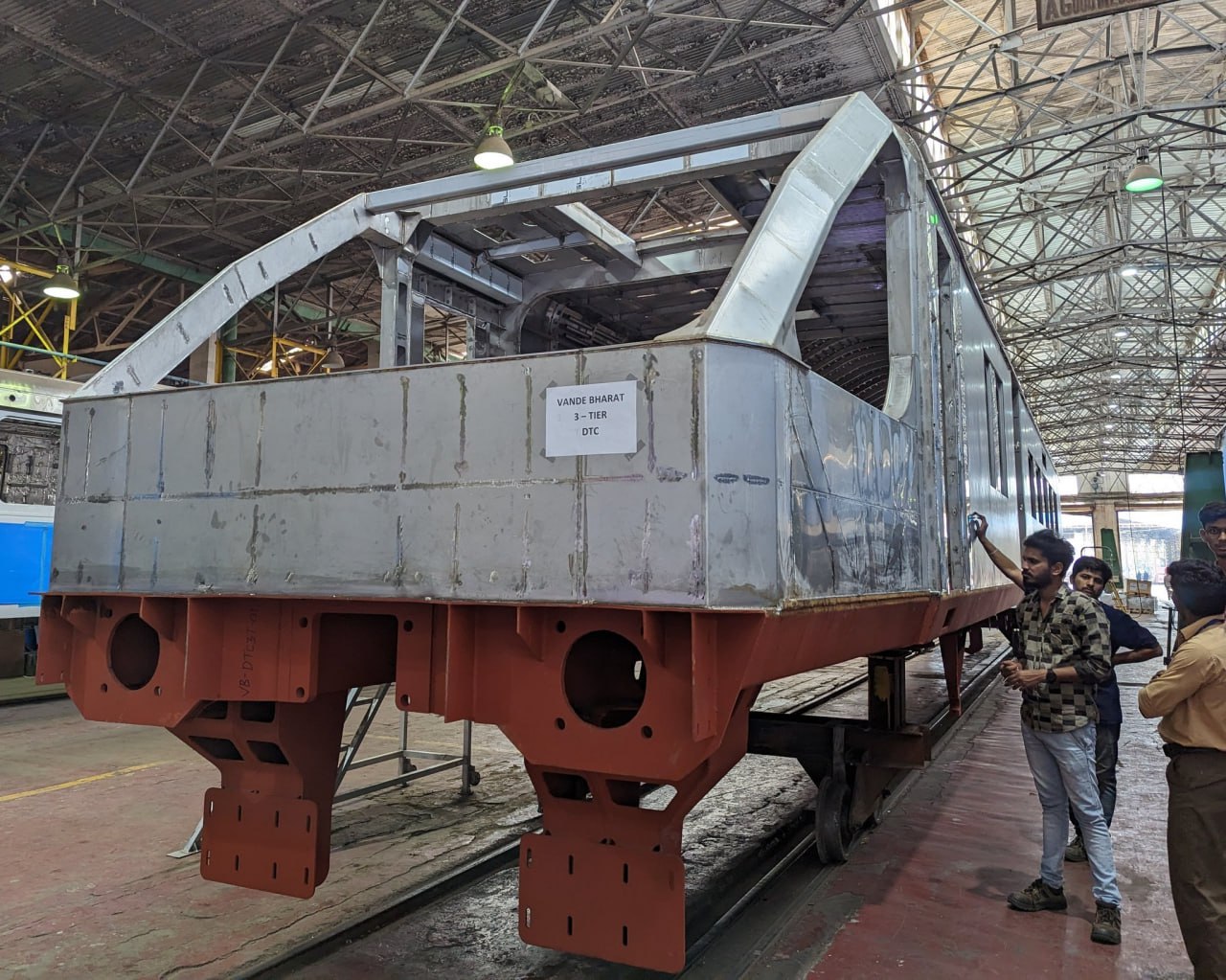 The car body of the first Vande Bharat EMU with sleeper cars