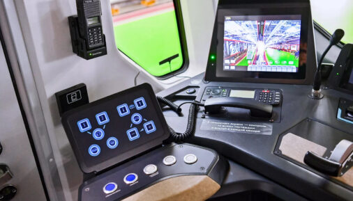 The control panel in the driver's cab of the first Moscow-2024