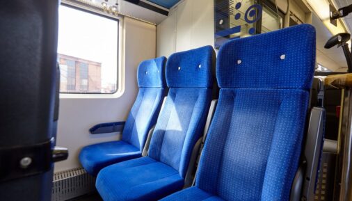 Passenger seats in the MPLT train for Ukrzaliznytsia