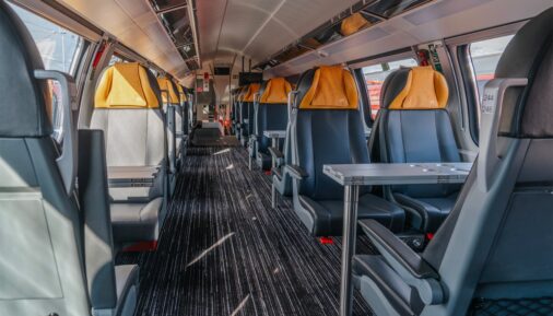 First class passenger seats in the Stadler KISS EMU for ZSSK