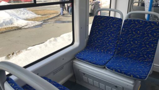 Passenger seats in the three-car low-floor 71-639 Kastor tram