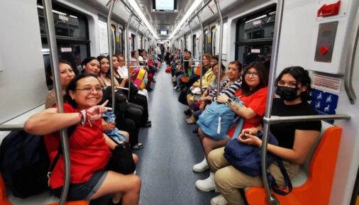 First passengers on the CRRC metro train for Mexico City