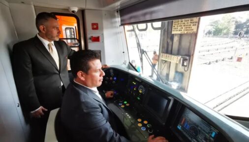The driver's cab in the CRRC metro train for Mexico City