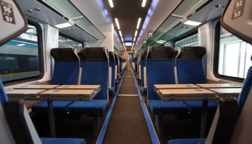 Passenger seats in the second-class coach of the ComfortJet from Siemens Mobility and Škoda Group