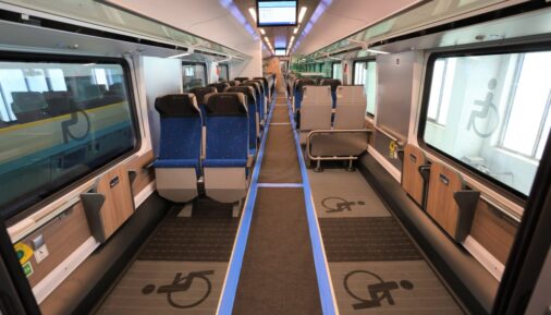 Space for people in wheelchairs in the second-class coach of the ComfortJet from Siemens Mobility and Škoda Group