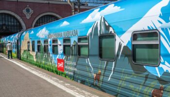 Refurbished tourist train Pearl of the Caucasus on route