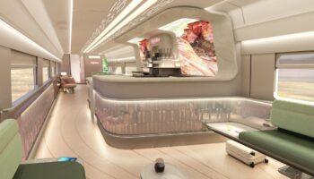 Bar car renderings unveiled for high-speed EMUs on Vegas-to-LA rail line